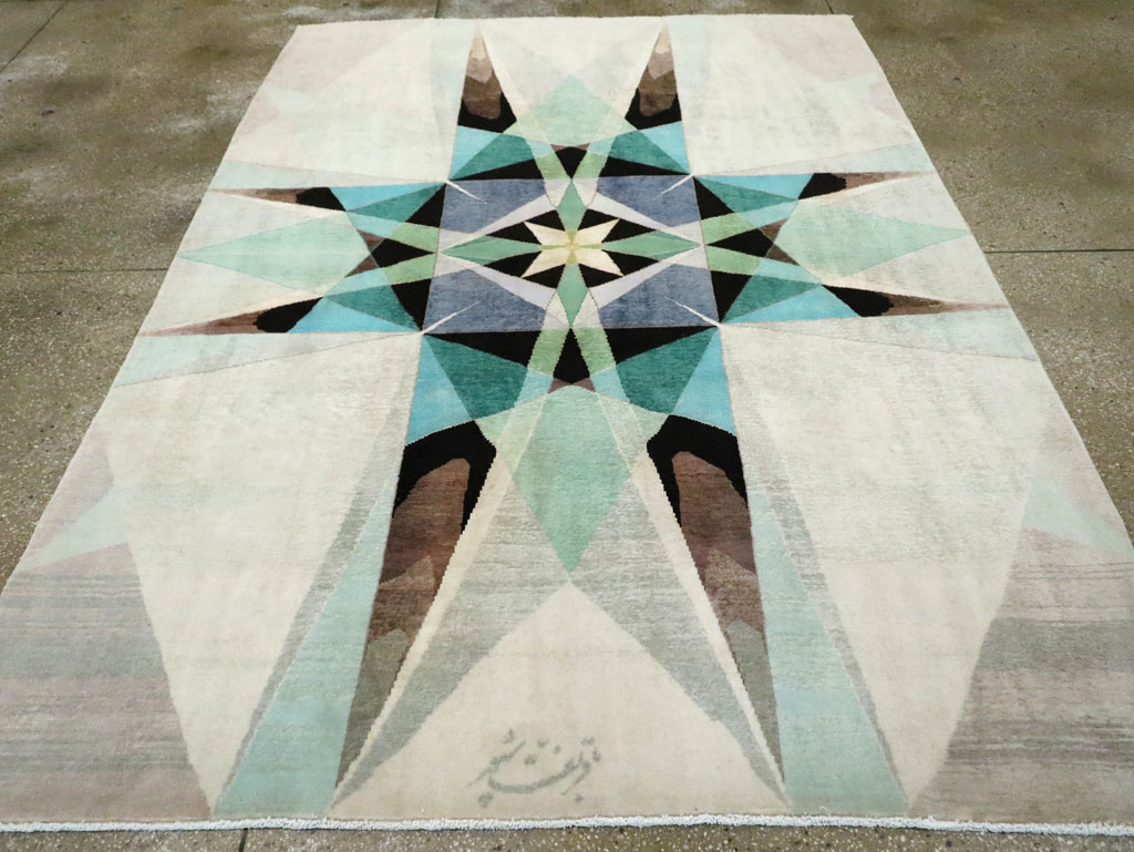 Vintage Persian Kashan Art Deco Carpet, No.24818 - Gss