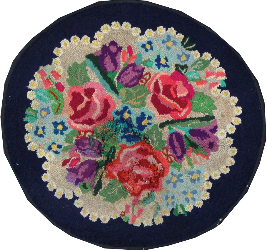 Vintage American Hooked Round Throw Rug, No.24978 - Gss