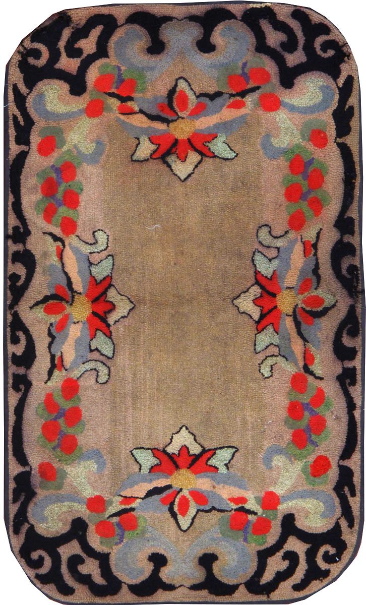 Vintage American Hooked Throw Rug, No.24982 - Gss