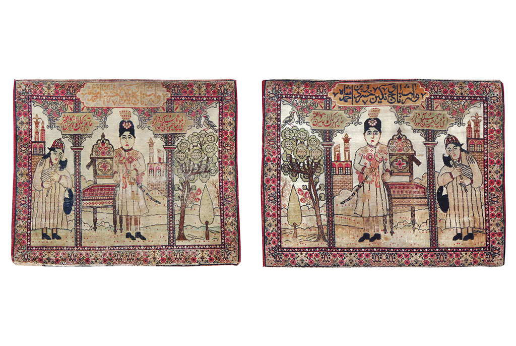 Antique Persian Lavar Kerman Pictorial Throw Rug (Pair: 1 of 2), No.24993 - Gss