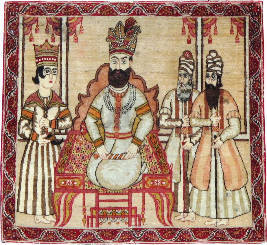 Antique Persian Lavar Kerman Pictorial Rug, No.24999 - Gss