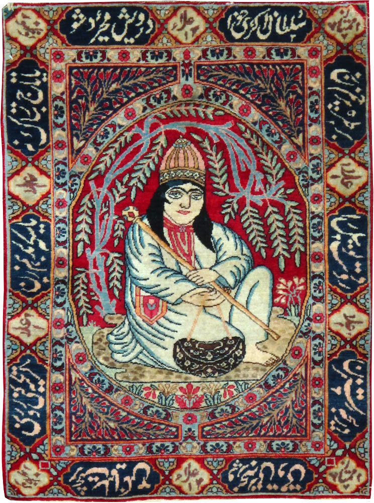 Antique Persian Lavar Kerman Pictorial Rug, No.25000 - Gss