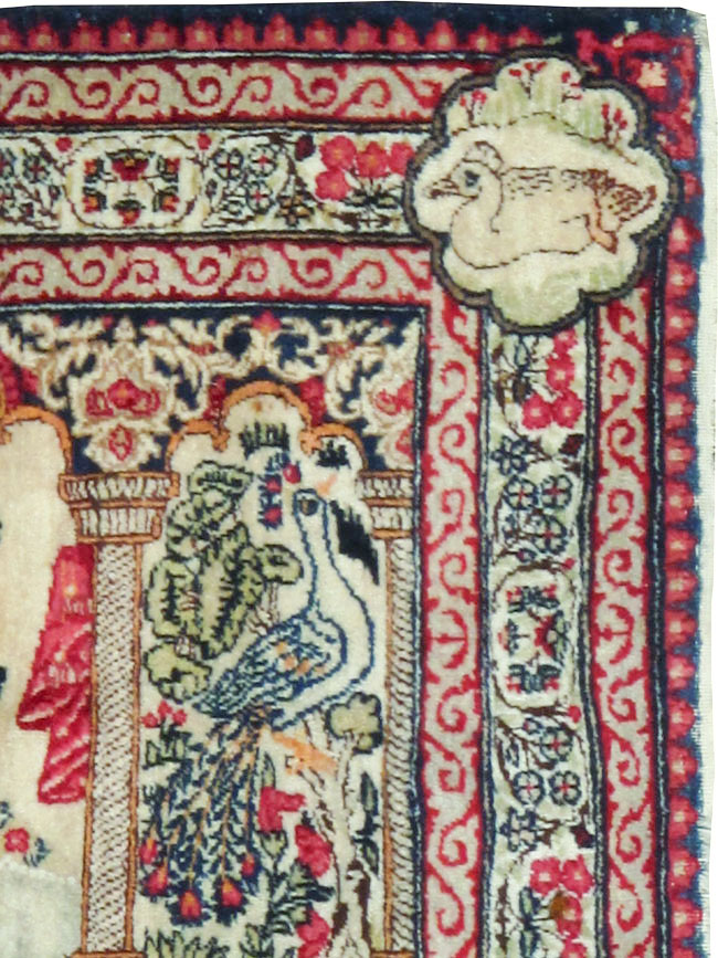 Antique Persian Lavar Kerman Pictorial Rug, No.25002 - Gss