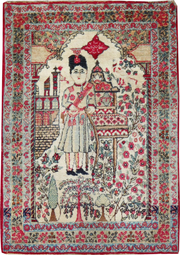 Antique Persian Lavar Kerman Pictorial Rug, No.25013 - Gss