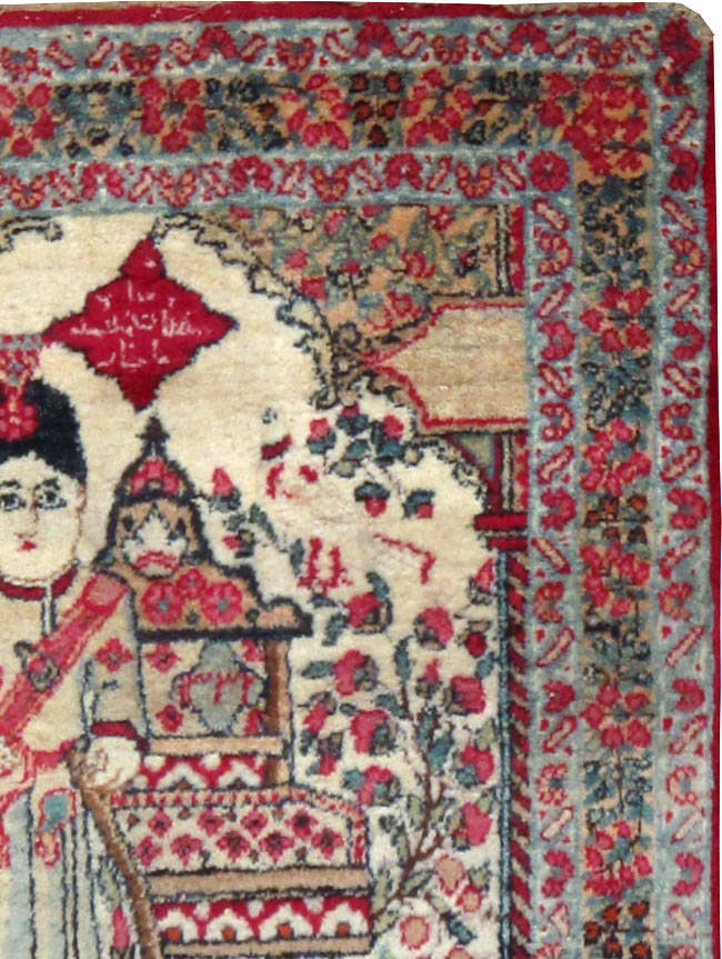 Antique Persian Lavar Kerman Pictorial Rug, No.25013 - Gss