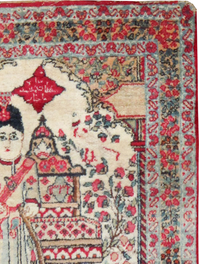 Antique Persian Lavar Kerman Pictorial Rug, No.25013 - Gss