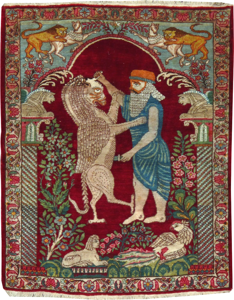 Antique Persian Lavar Kerman Pictorial Rug, No.25015 - Gss