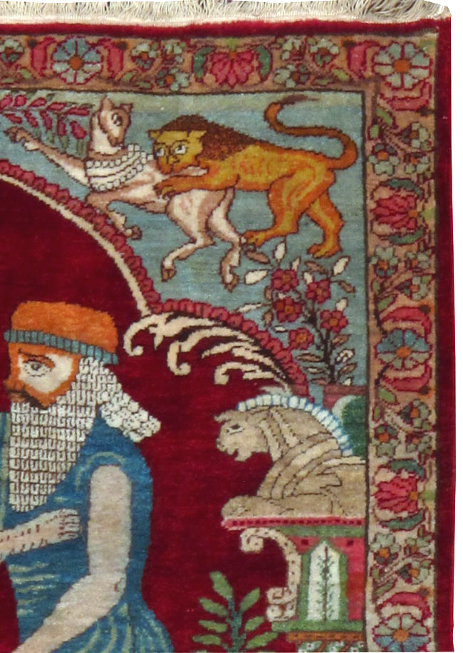 Antique Persian Lavar Kerman Pictorial Rug, No.25015 - Gss