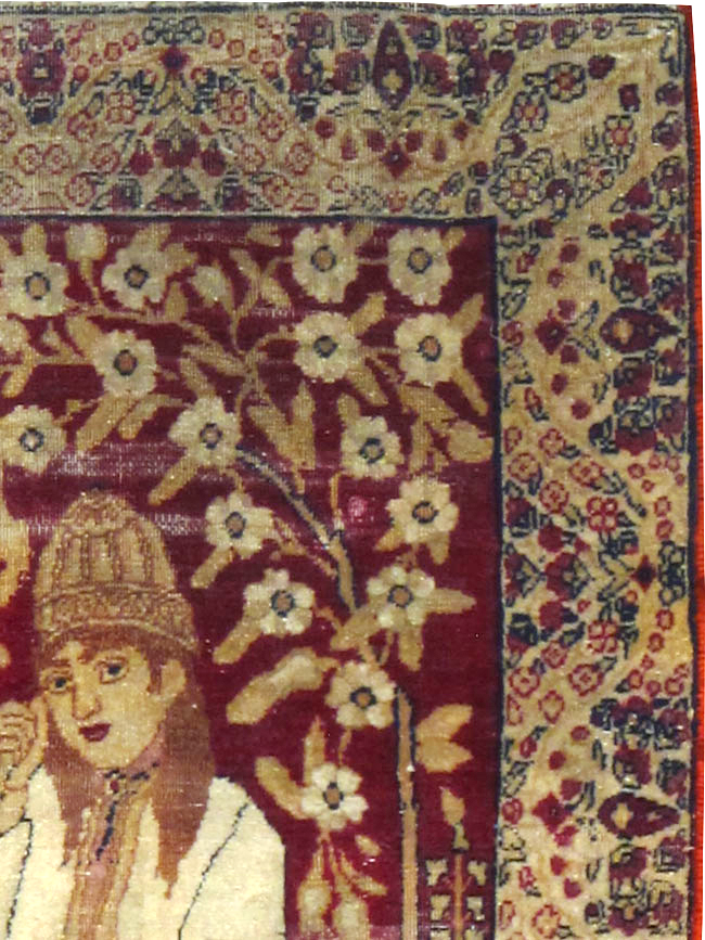 Vintage Persian Lavar Kerman Pictorial Rug, No.25017 - Gss