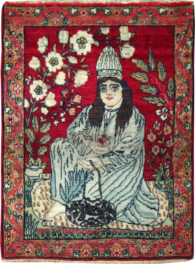 Antique Persian Lavar Kerman Pictorial Rug, No.25018 - Gss