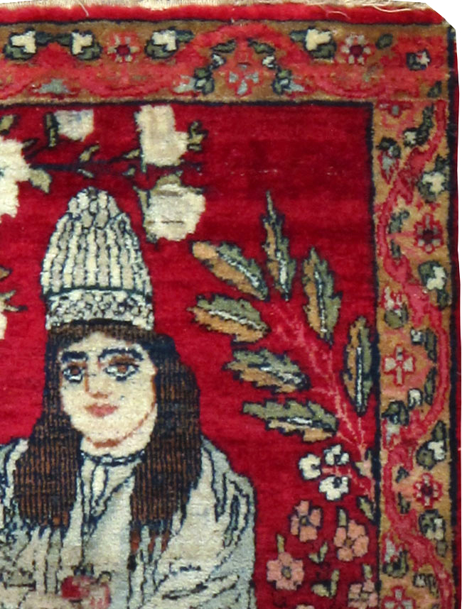 Antique Persian Lavar Kerman Pictorial Rug, No.25018 - Gss