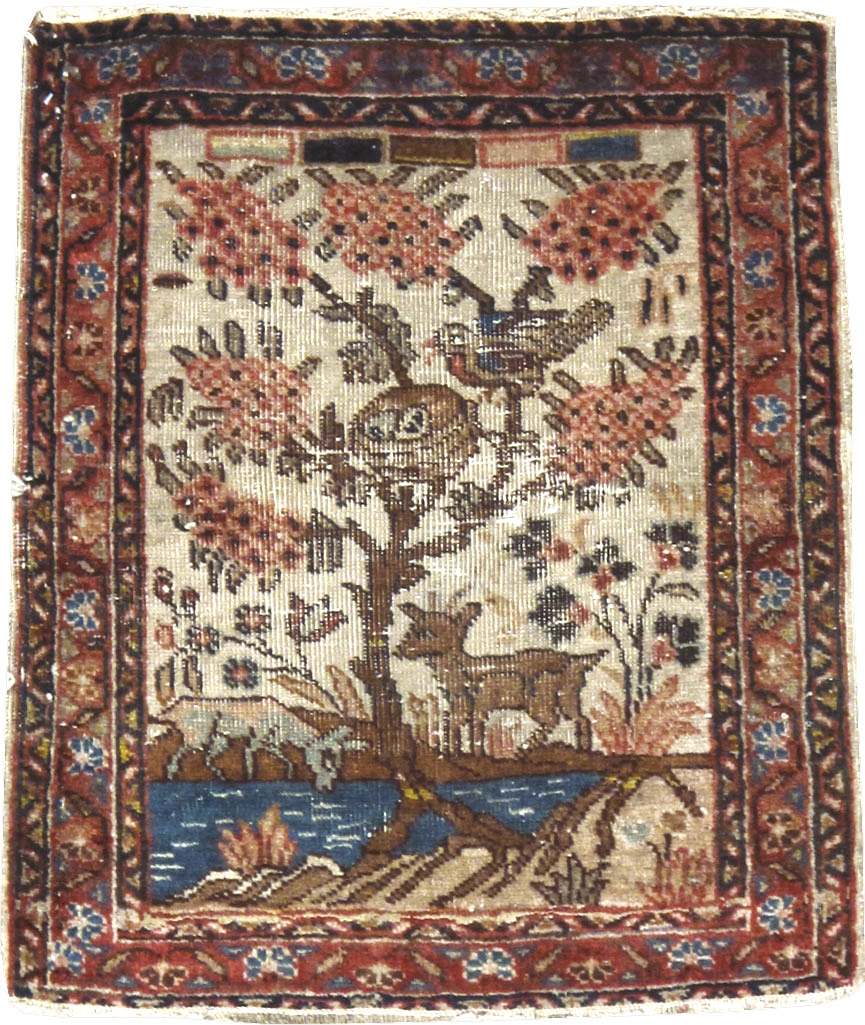 Antique Persian Tabriz Distressed Pictorial Rug, No.25020 - Gss