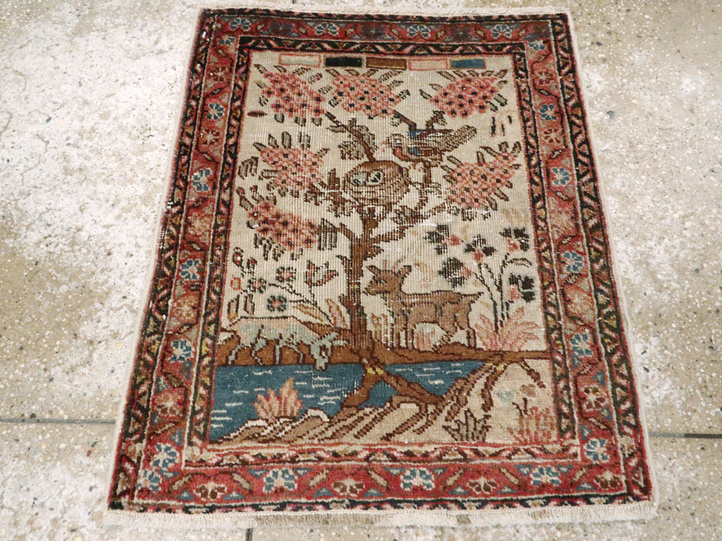 Antique Persian Tabriz Distressed Pictorial Rug, No.25020 - Gss