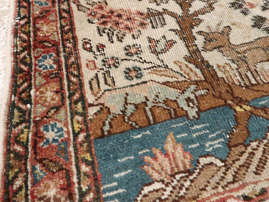Antique Persian Tabriz Distressed Pictorial Rug, No.25020 - Gss