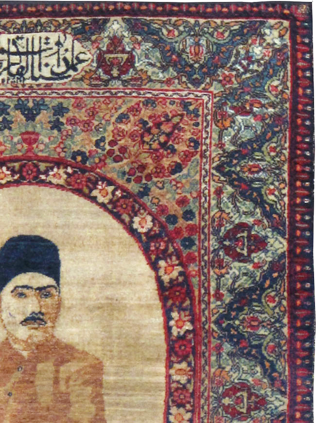 Antique Persian Lavar Kerman Pictorial Rug, No.25022 - Gss