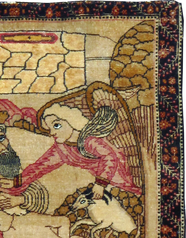 Antique Persian Lavar Kerman Pictorial Rug, No.25023 - Gss