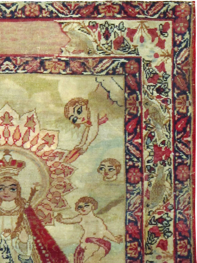 Antique Persian Lavar Kerman Pictorial Rug, No.25026 - Gss