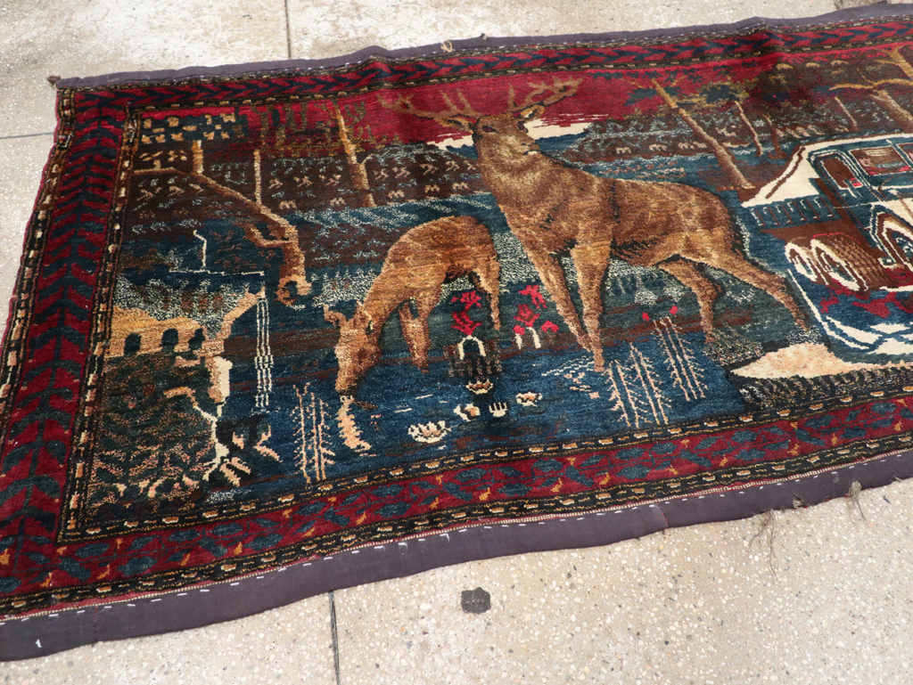 Vintage Persian Kurdish Pictorial Rug, No.25054 - Gss