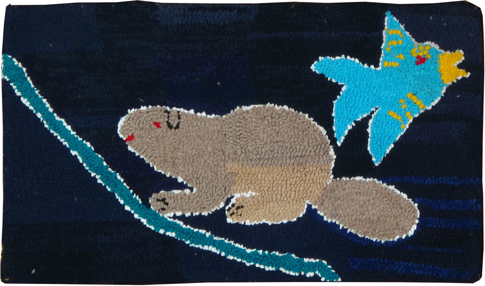 Vintage American Hooked Pictorial Throw Rug, No.25060 - Gss