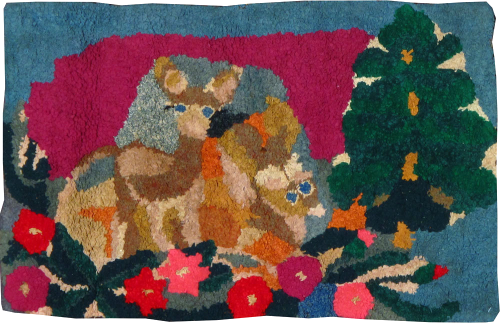 Vintage American Hooked Pictorial Throw Rug, No.25066 - Gss
