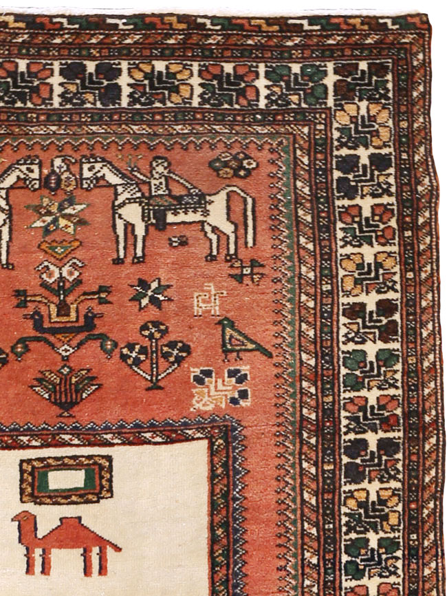 Vintage Persian Shiraz Pictorial Rug, No.25087 - Gss