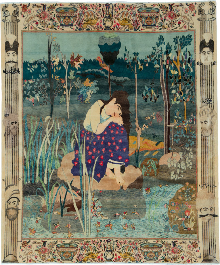 Vintage Persian Tabriz Pictorial Rug, No.25153 - Gss