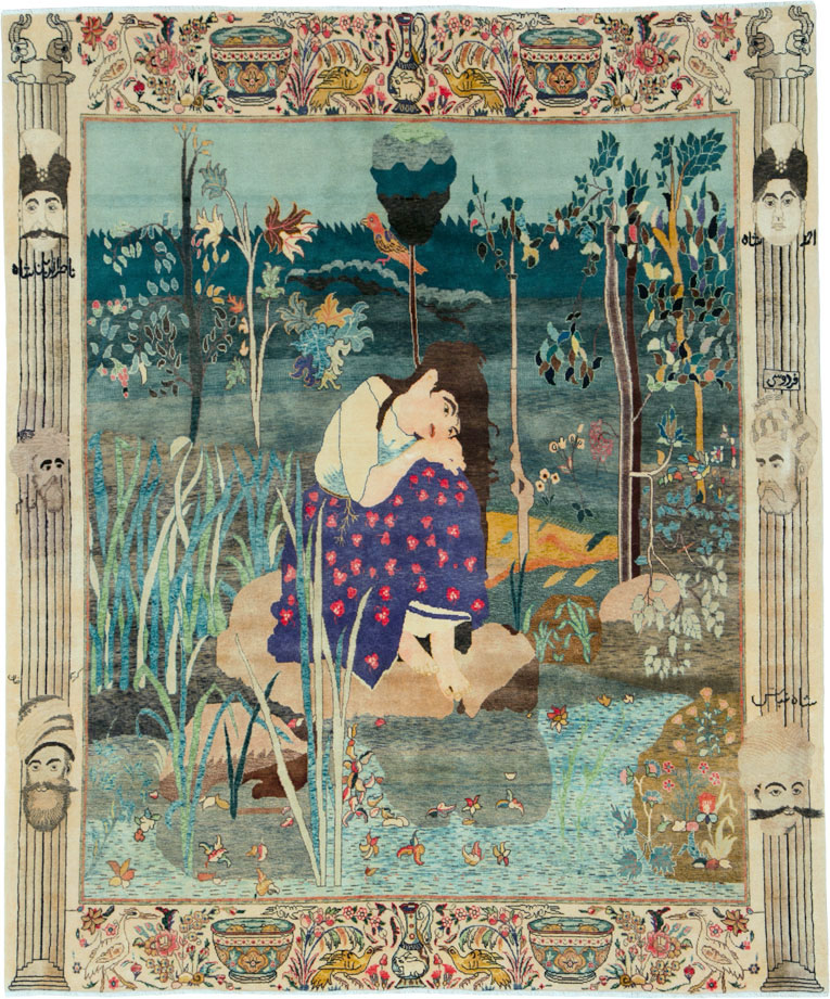 Vintage Persian Tabriz Pictorial Rug, No.25153 - Gss