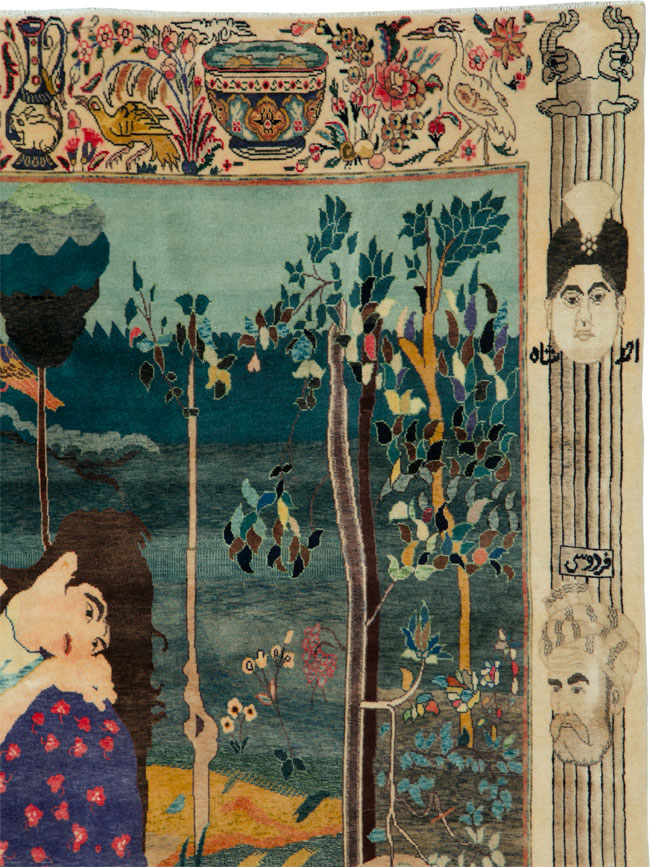 Vintage Persian Tabriz Pictorial Rug, No.25153 - Gss