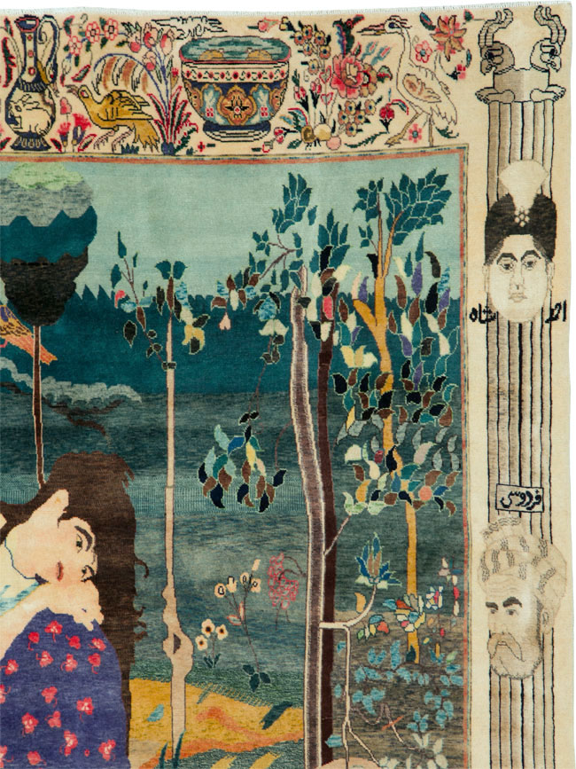 Vintage Persian Tabriz Pictorial Rug, No.25153 - Gss