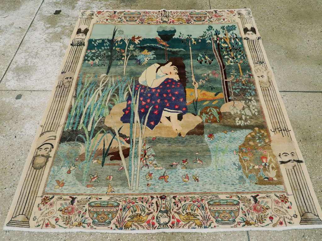 Vintage Persian Tabriz Pictorial Rug, No.25153 - Gss