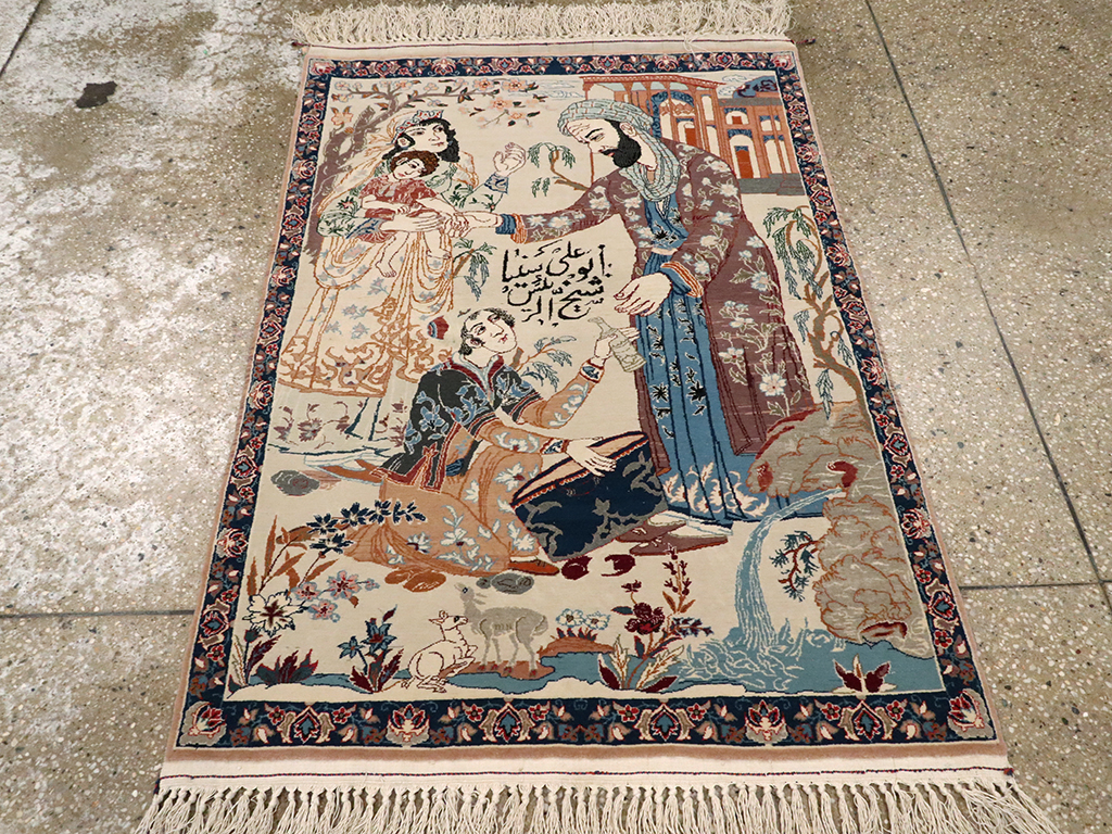Vintage Persian Isfahan Pictorial Rug, No.25216 - Gss