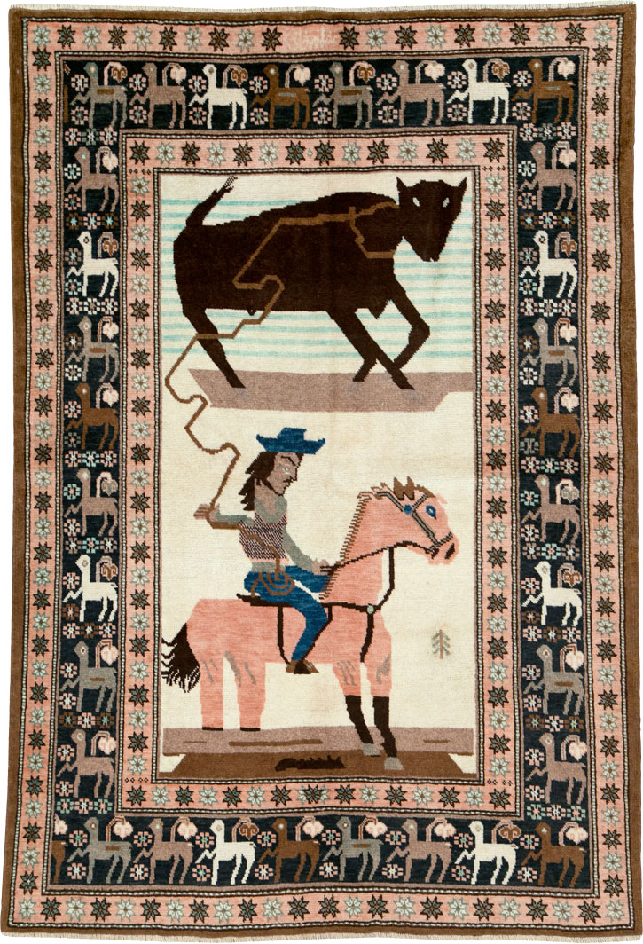 Vintage Persian Kurdish Pictorial Rug, No.25219 - Gss