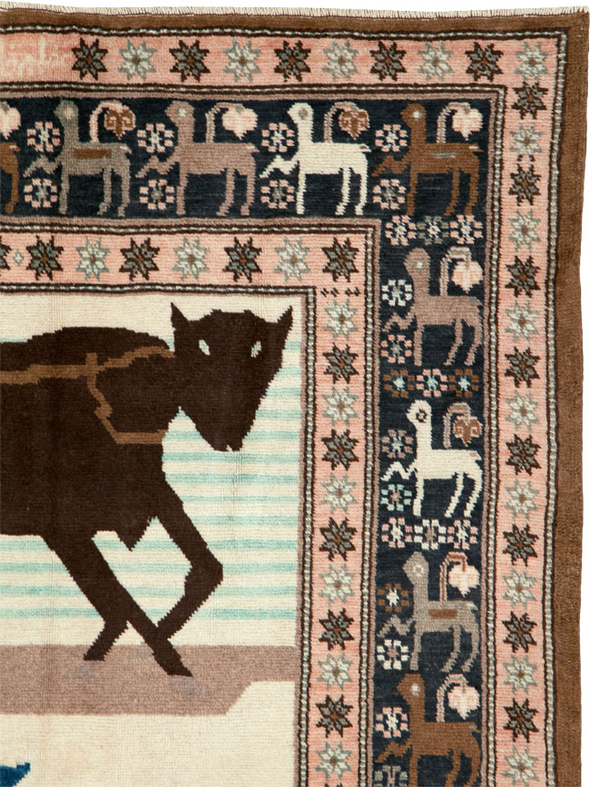 Vintage Persian Kurdish Pictorial Rug, No.25219 - Gss