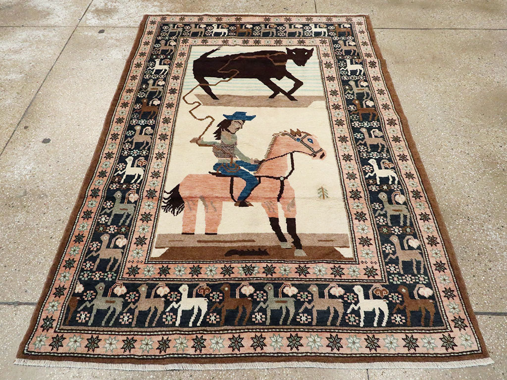 Vintage Persian Kurdish Pictorial Rug, No.25219 - Gss