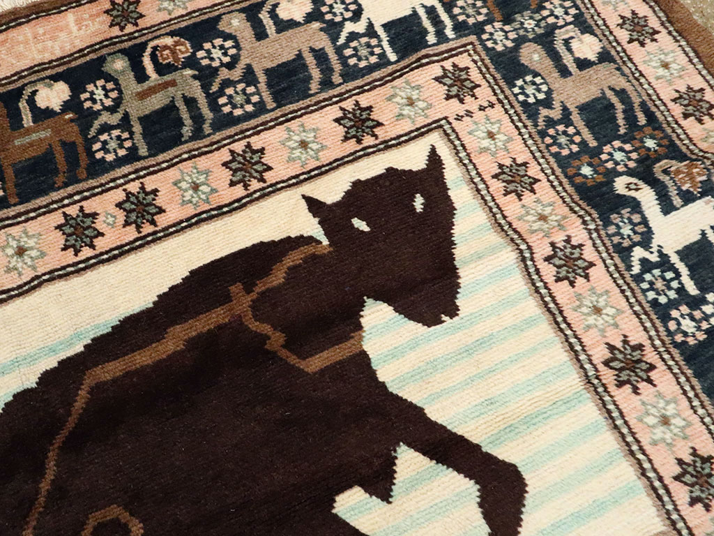 Vintage Persian Kurdish Pictorial Rug, No.25219 - Gss