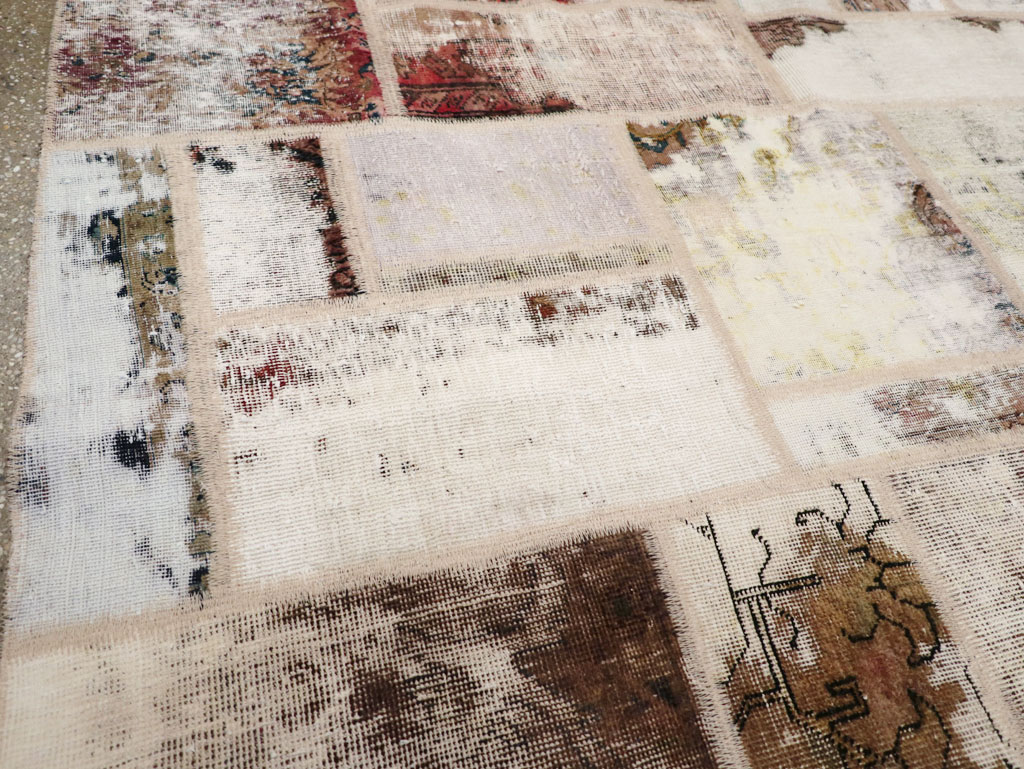 Distressed Vintage Persian Patchwork Accent Rug, No.25237 - Gss