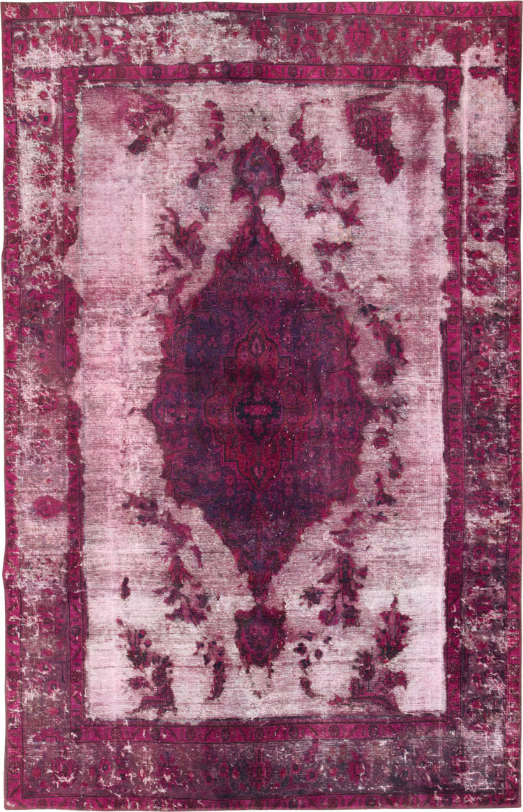 Overdyed and Distressed Vintage Persian Tabriz Accent Carpet, No.25239 - Gss