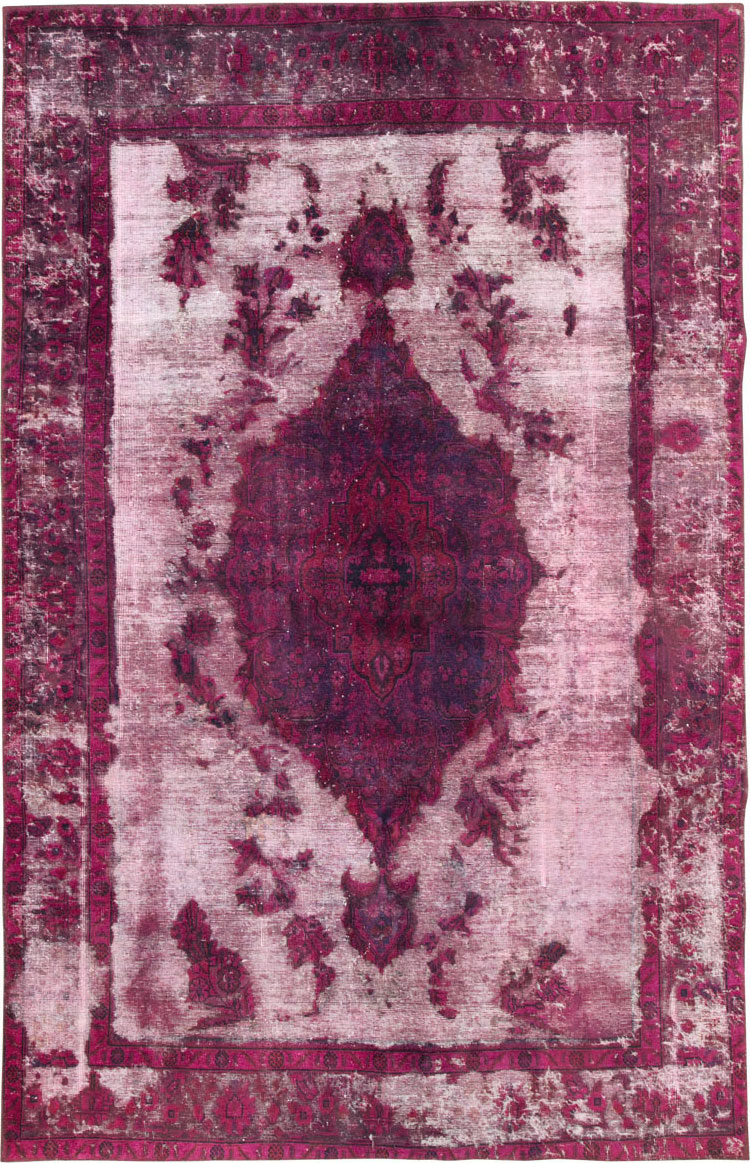 Overdyed and Distressed Vintage Persian Tabriz Accent Carpet, No.25239 - Gss