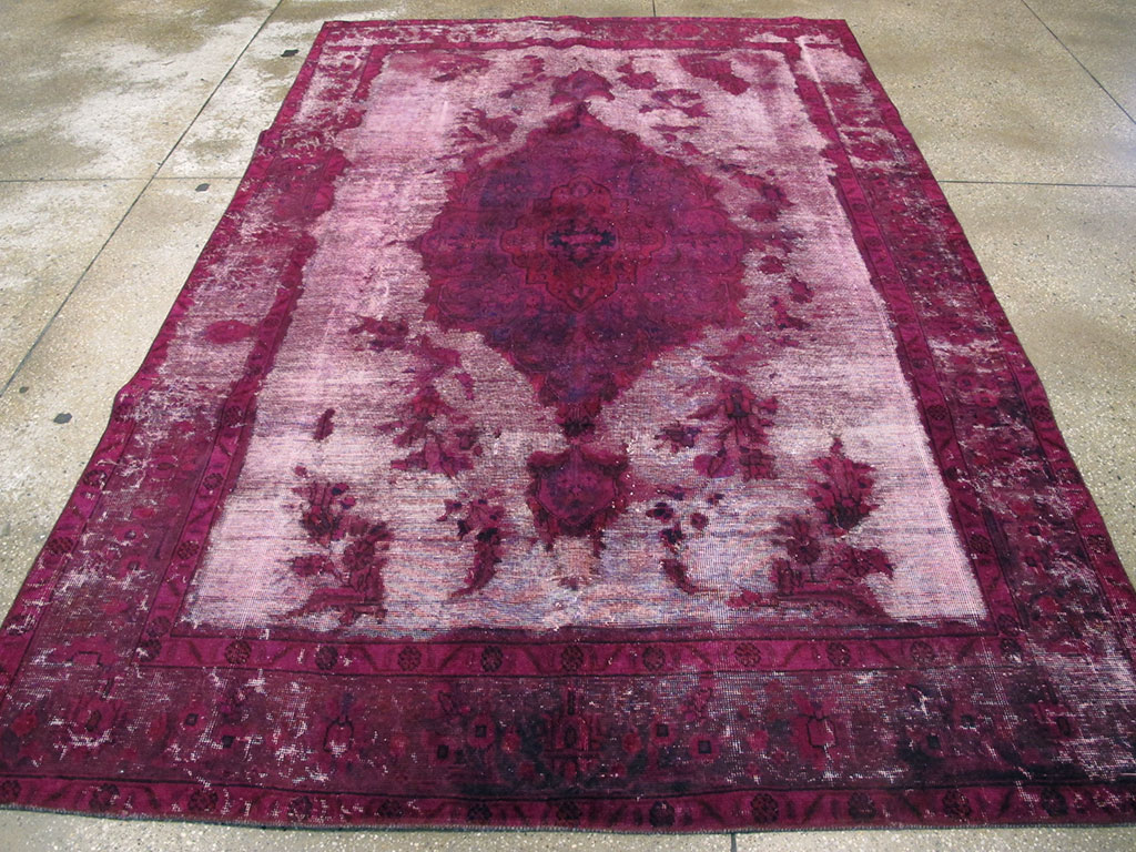 Overdyed and Distressed Vintage Persian Tabriz Accent Carpet, No.25239 - Gss