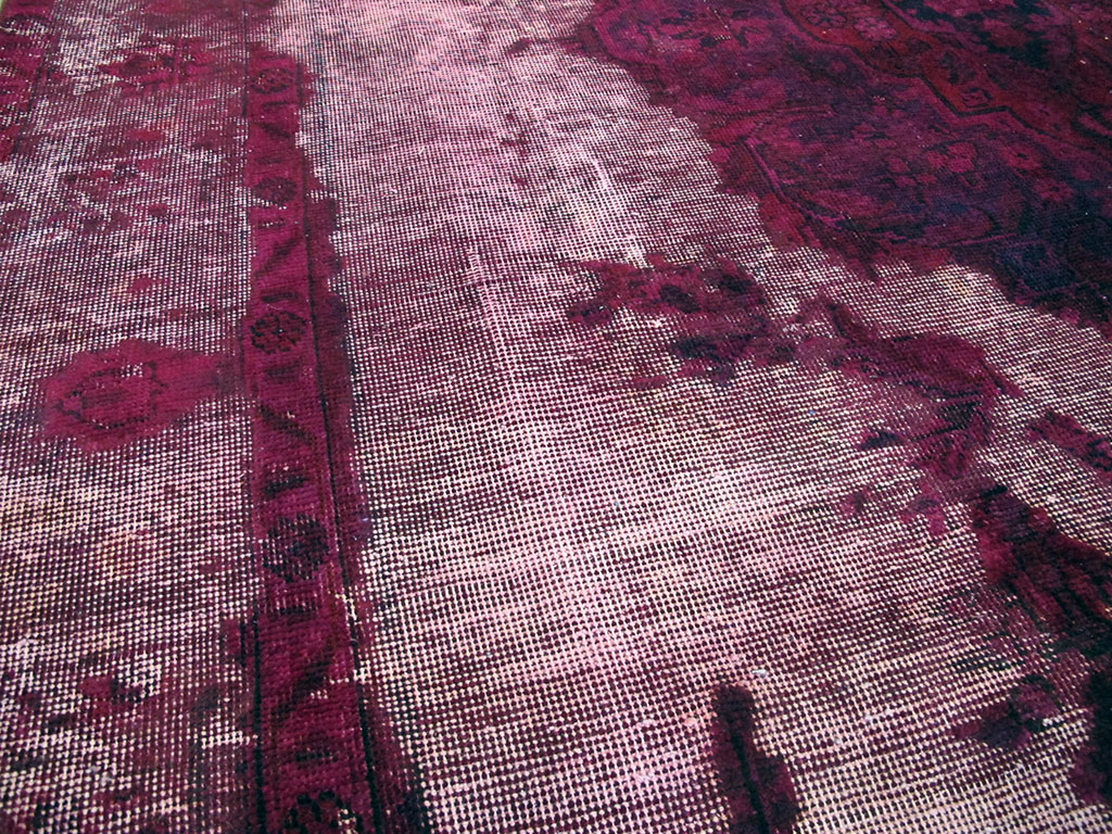 Overdyed and Distressed Vintage Persian Tabriz Accent Carpet, No.25239 - Gss
