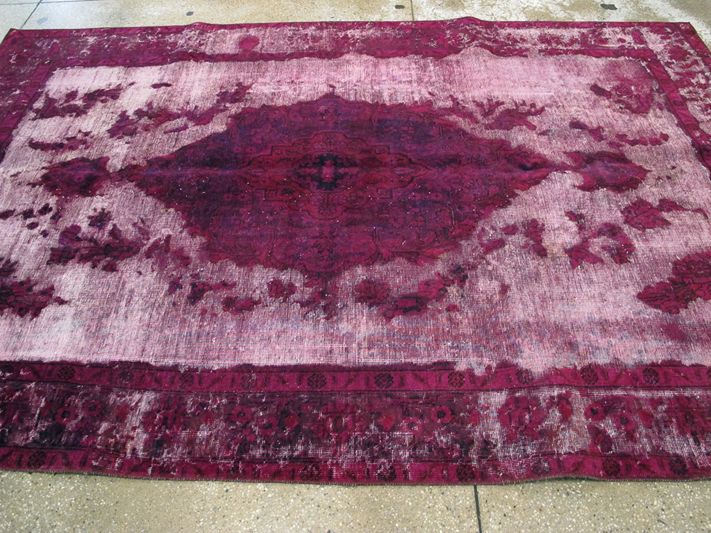 Overdyed and Distressed Vintage Persian Tabriz Accent Carpet, No.25239 - Gss