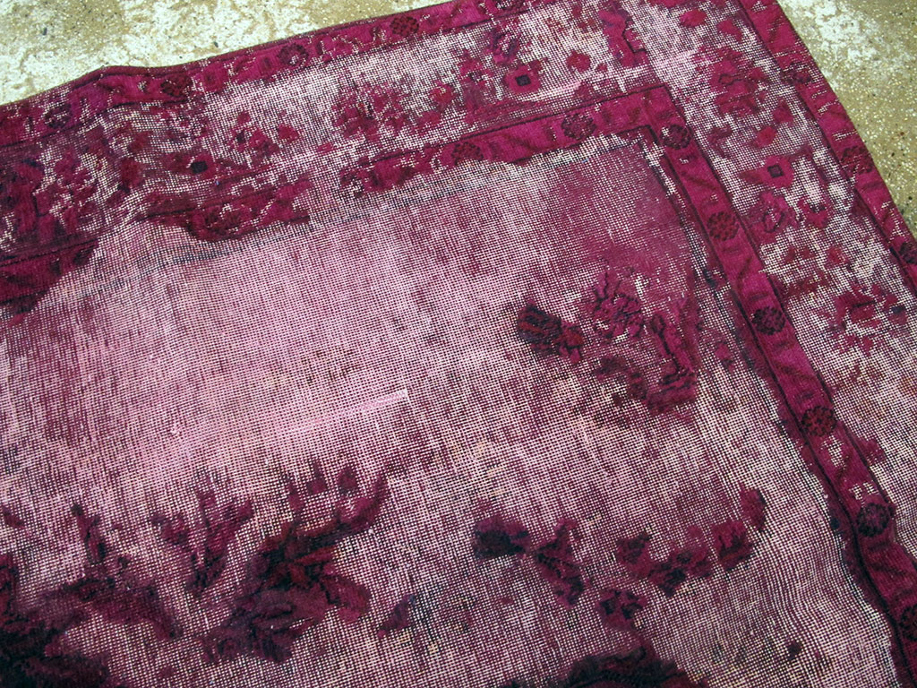 Overdyed and Distressed Vintage Persian Tabriz Accent Carpet, No.25239 - Gss