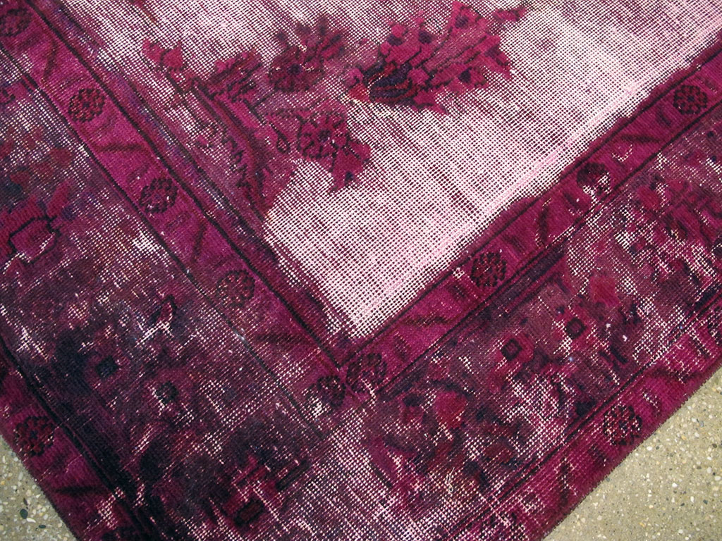 Overdyed and Distressed Vintage Persian Tabriz Accent Carpet, No.25239 - Gss