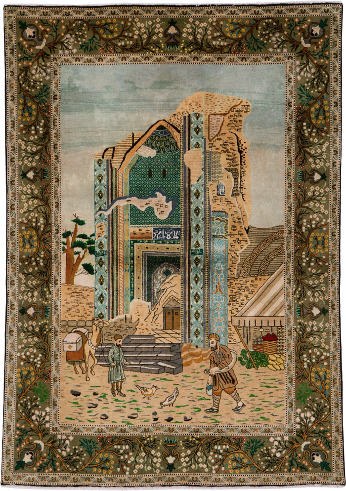 Vintage Persian Tabriz Pictorial Rug, No.25243 - Gss