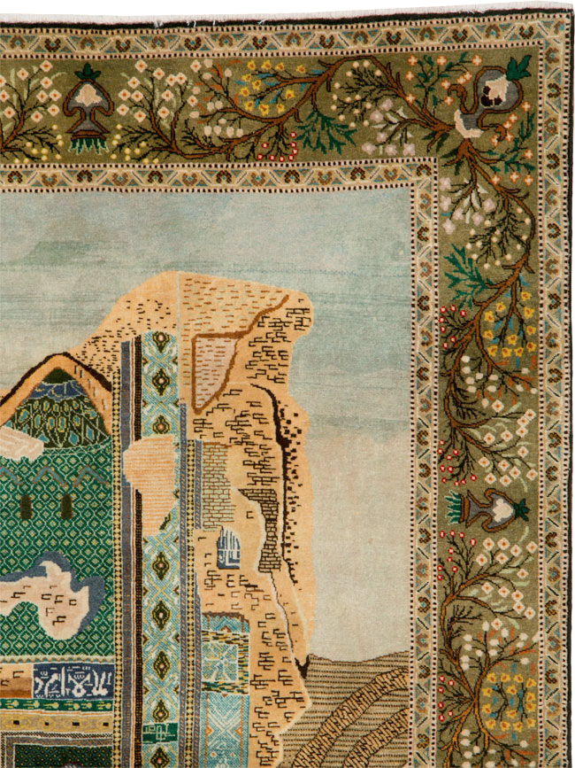 Vintage Persian Tabriz Pictorial Rug, No.25243 - Gss