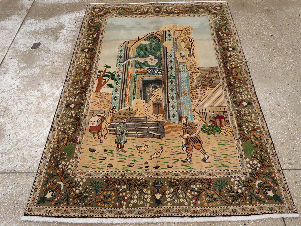 Vintage Persian Tabriz Pictorial Rug, No.25243 - Gss