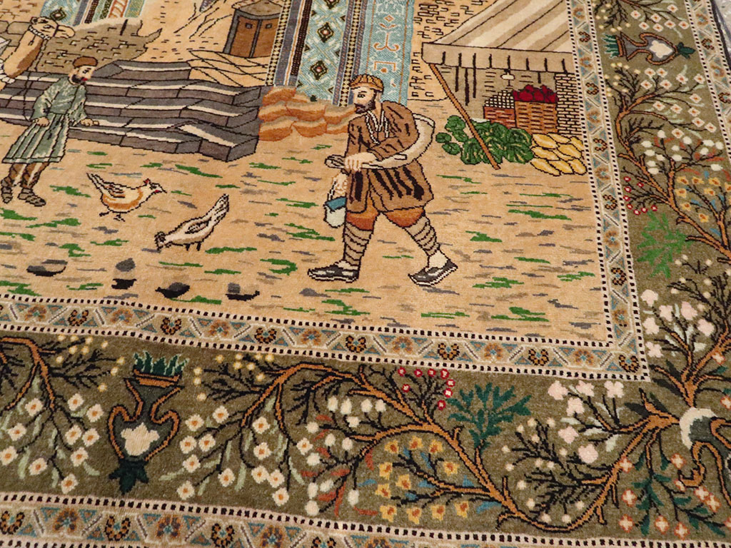 Vintage Persian Tabriz Pictorial Rug, No.25243 - Gss