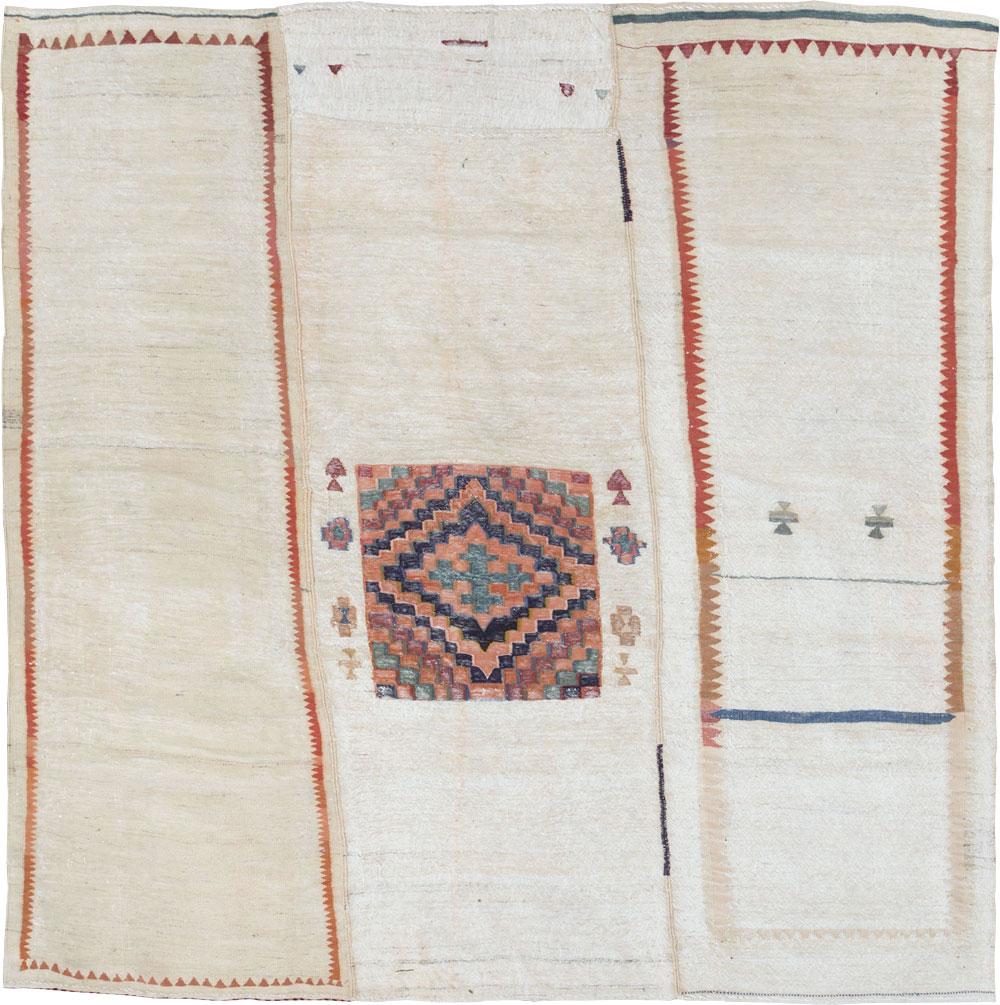 Vintage Persian Flatweave Kilim Small Square Room Size Carpet, No.25245 - Gss