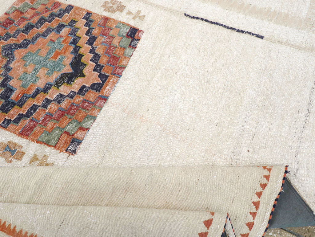 Vintage Persian Flatweave Kilim Small Square Room Size Carpet, No.25245 - Gss