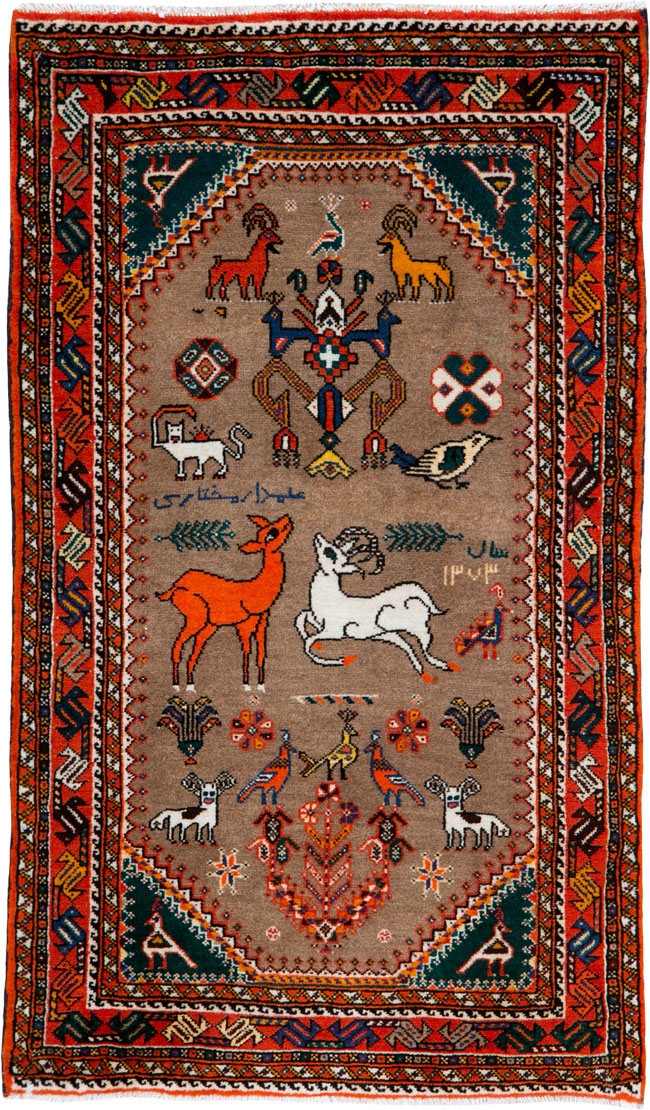 Vintage Persian Shiraz Pictorial Rug, No.25297 - Gss